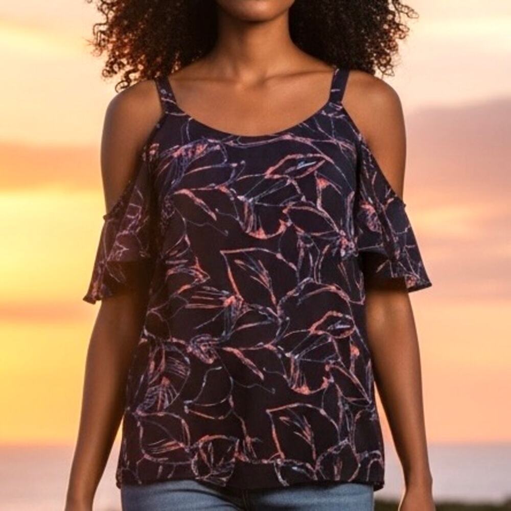 Allison Joy (Evereve) Blouse Navy Open shoulder “Lexi” size XL NWT